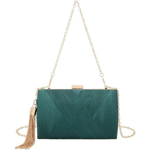 Women's Elegant Tassel Pendant Silk Evening Bag Clutch Green - Picture 1 of 6
